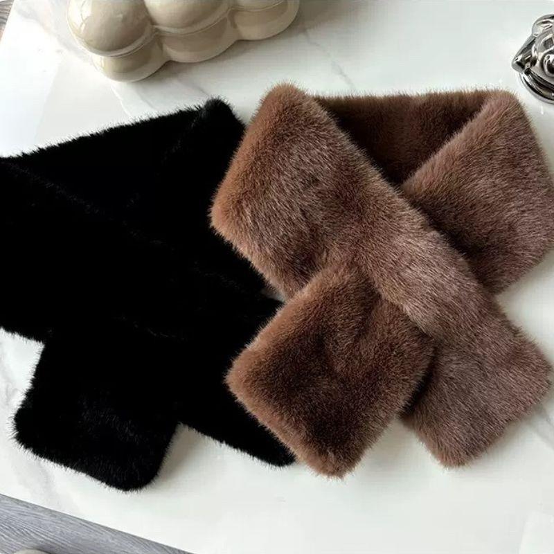 Femmes coréennes hiver chaud épaissir col croisé écharpe Imitation fausse fourrure de lapin écharpe solide fourrure cou plus chaud résistant au froid foulards