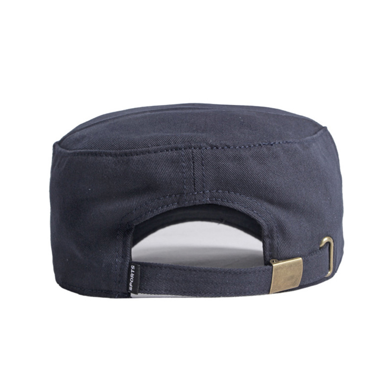 Casquettes militaires décontractées pour hommes, casquettes militaires en coton à dessus plat pour femmes, chapeau de soleil noir de couleur unie, visière avec étiquette en métal, bord incurvé réglable