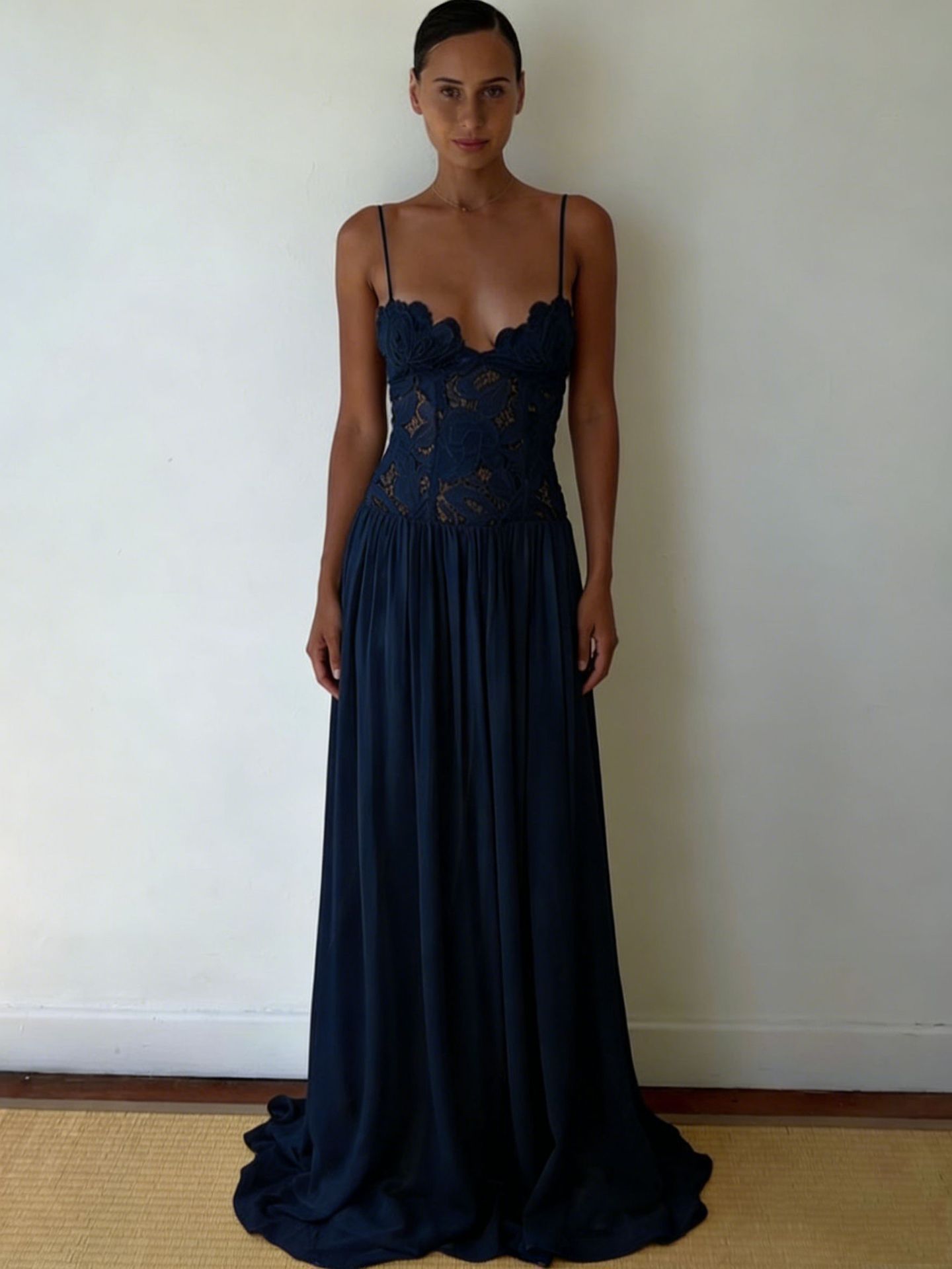 Robe longue élégante pour femme, style vintage, en dentelle et mousseline, pour soirée, mariage, cocktail, bal, nouvelle collection, rose, jaune, bleu