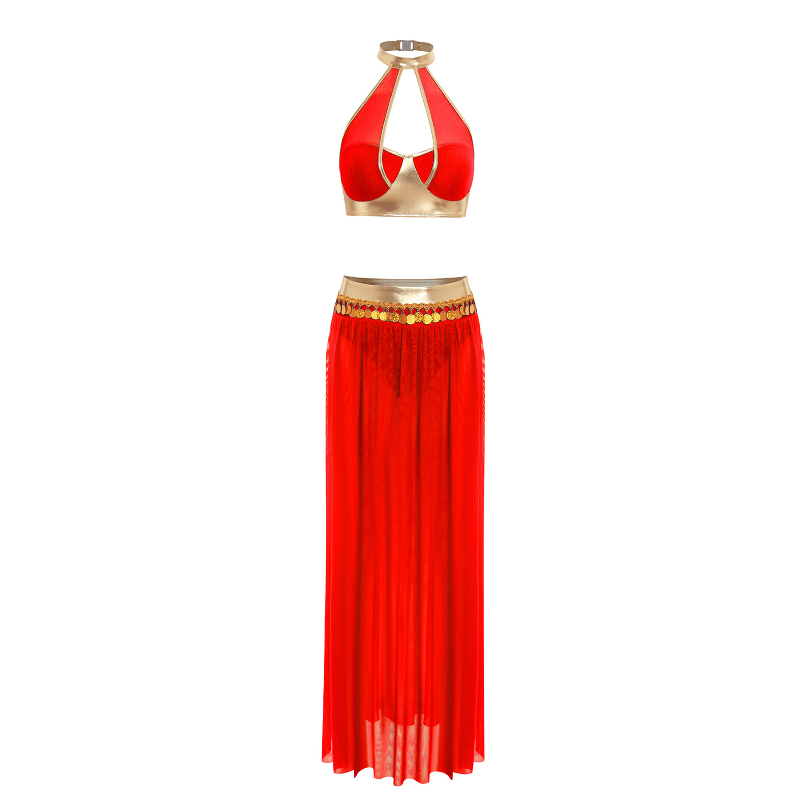 Costume de princesse orientale indienne et arabe pour femmes, haut court et jupe en maille fendue avec pompon à paillettes, tenue de danse
