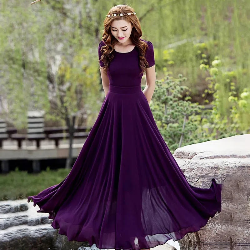 Robe d'été longue en mousseline de soie pour femmes, tenue de plage bohème, élégante, manches courtes, 5XL, nouvelle collection 2025