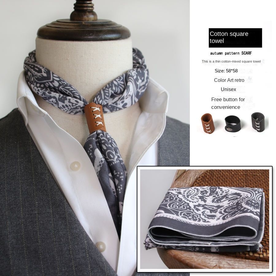Écharpe artistique rétro en coton et lin pour hommes, écharpe coréenne printemps automne hiver, écharpe Hip Hop Style de rue, petite serviette carrée