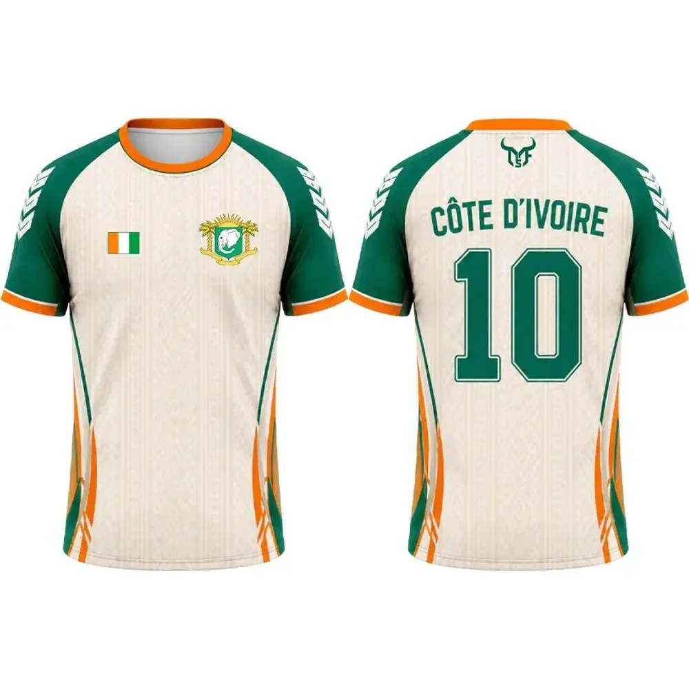 Maillot de supporter thème Côte d'Ivoire pour homme, impression 3D par sublimation, tissu mesh, séchage rapide, respirant, manches courtes, tee-shirt de sport décontracté