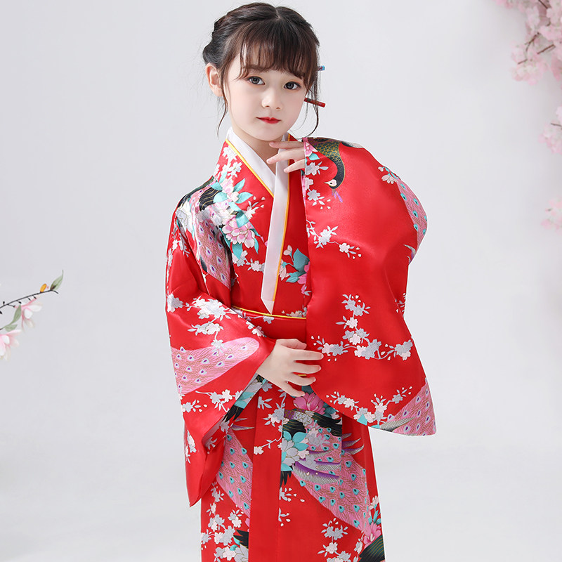 Kimono traditionnel japonais pour enfants, motif paon, pour filles et garçons, idéal pour les spectacles scolaires, thème Sakura, style asiatique