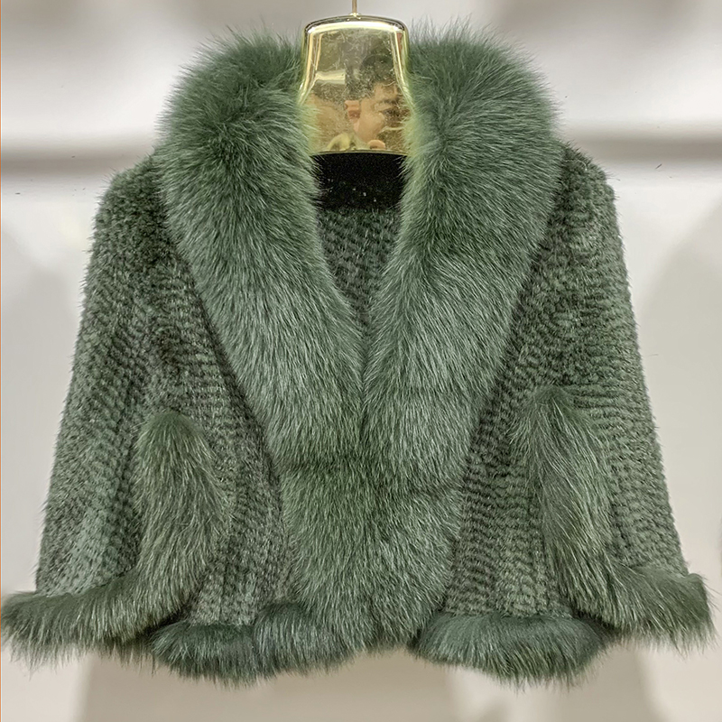 Automne hiver dames véritable tricoté vison fourrure châles col de fourrure de renard femmes fourrure Pashmina enveloppes mariée Cape manteau veste