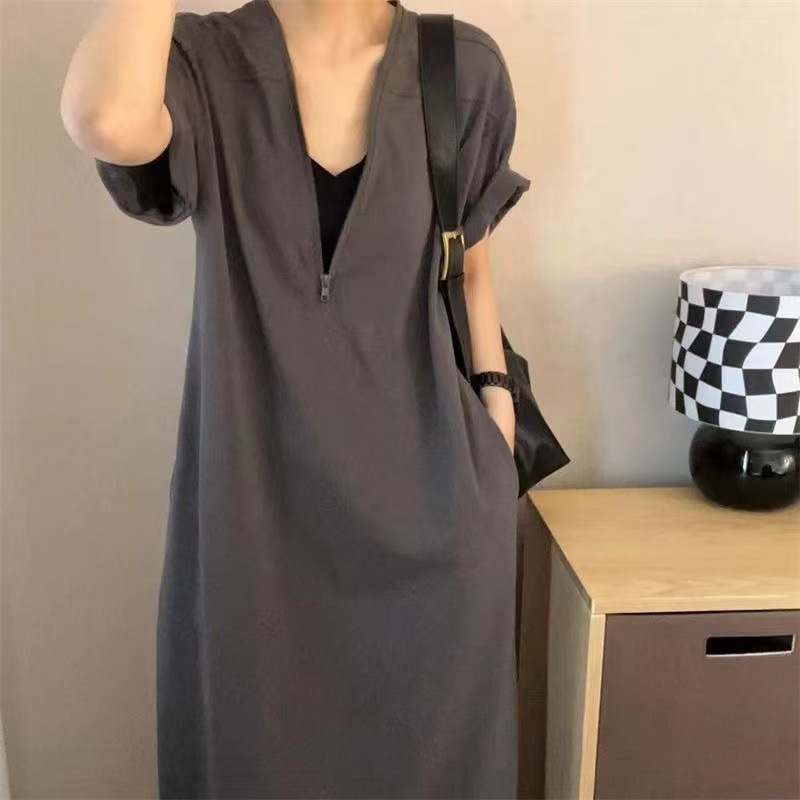 Nouvelle robe longue décontractée pour femme, coupe ample, zippée, grande taille, amincissante, idéale pour les étudiantes, les vacances, les trajets quotidiens et le quotidien.