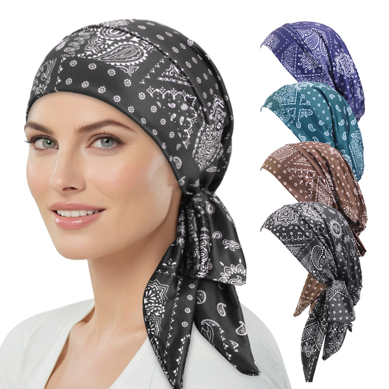 Foulard élastique pour femmes musulmanes, fleurs de cajou flottantes avec une foulard, bandeaux
