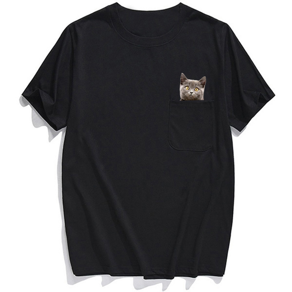 CLOOCL Animal T-Shirt marque de mode été poche chat autocollants imprimé T-shirt hommes femmes chemises Hip Hop hauts drôle coton t-shirts