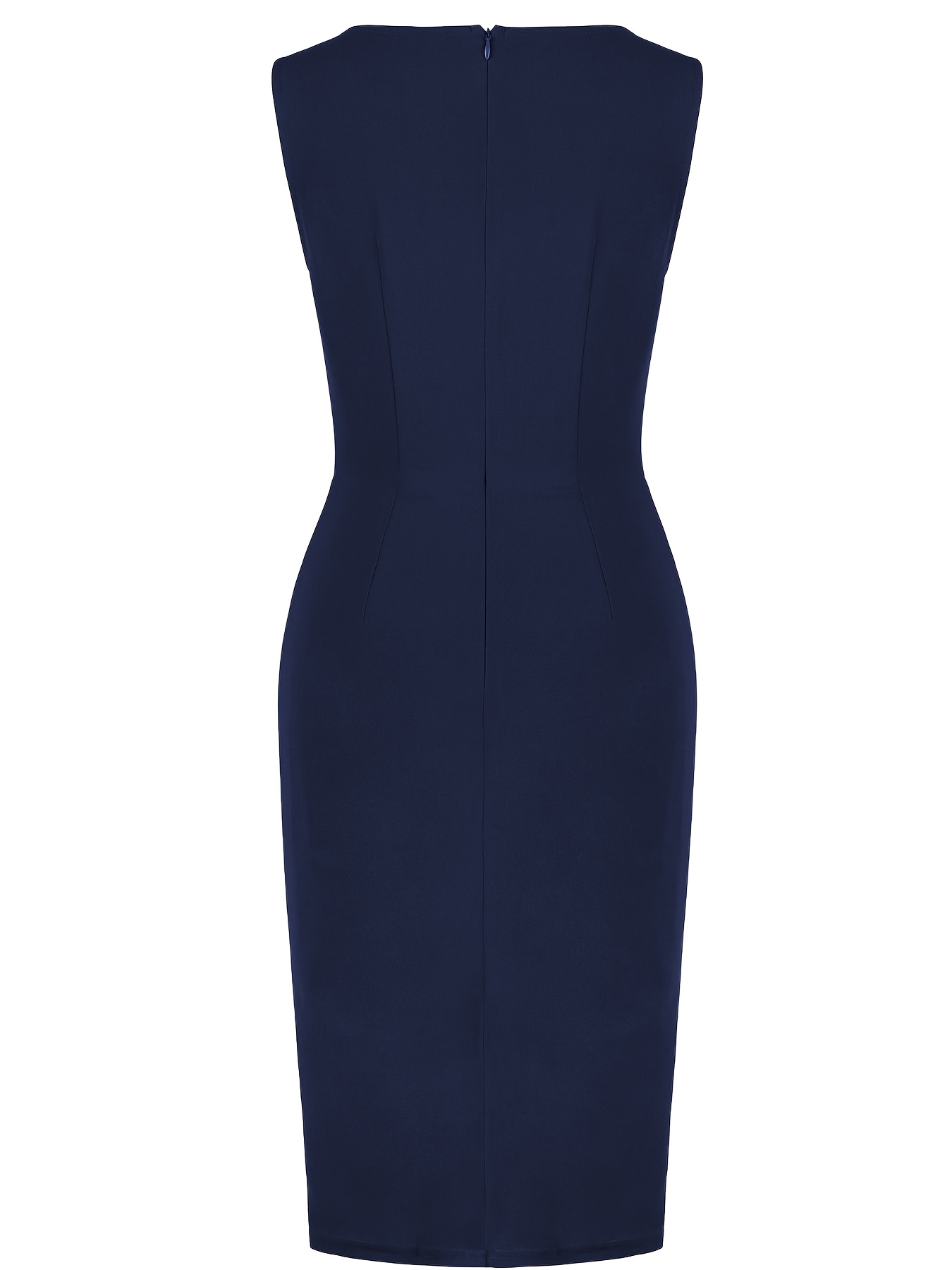 Robe fourreau élégante pour femme, col rond, sans manches, style vintage, ajustée, pour le travail, le bureau, les cocktails, les soirées, les occasions décontractées, avec volants