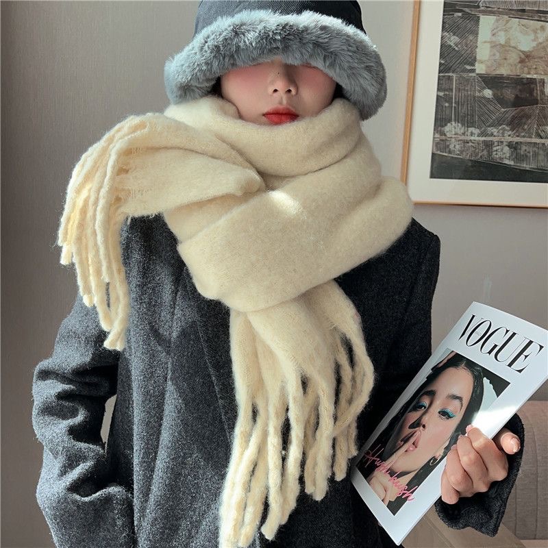 Écharpe Mohair pour Femme, Châle Rond en Viscose, Longue, Épaisse et Chaude, Tresse Grossière, Nouvelle Collection Hiver