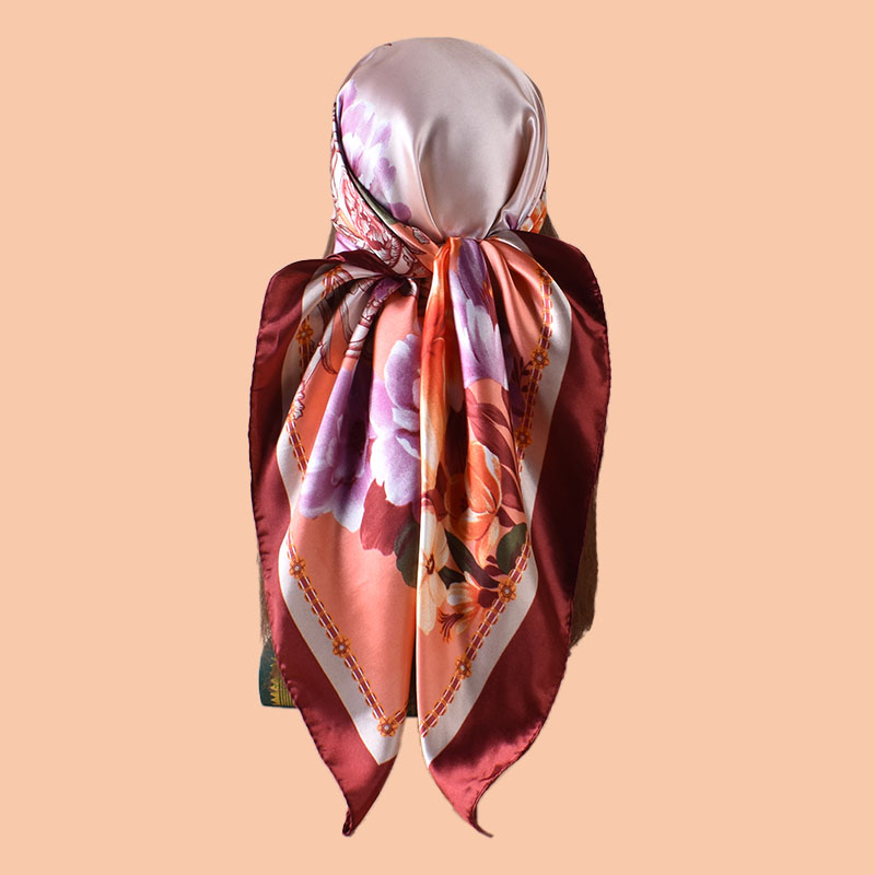 1 pièce Foulard carré en satin à imprimé floral pour femme, accessoire capillaire, nouveau style printemps, polyvalent, décoration pour sac ceinture, foulard en soie