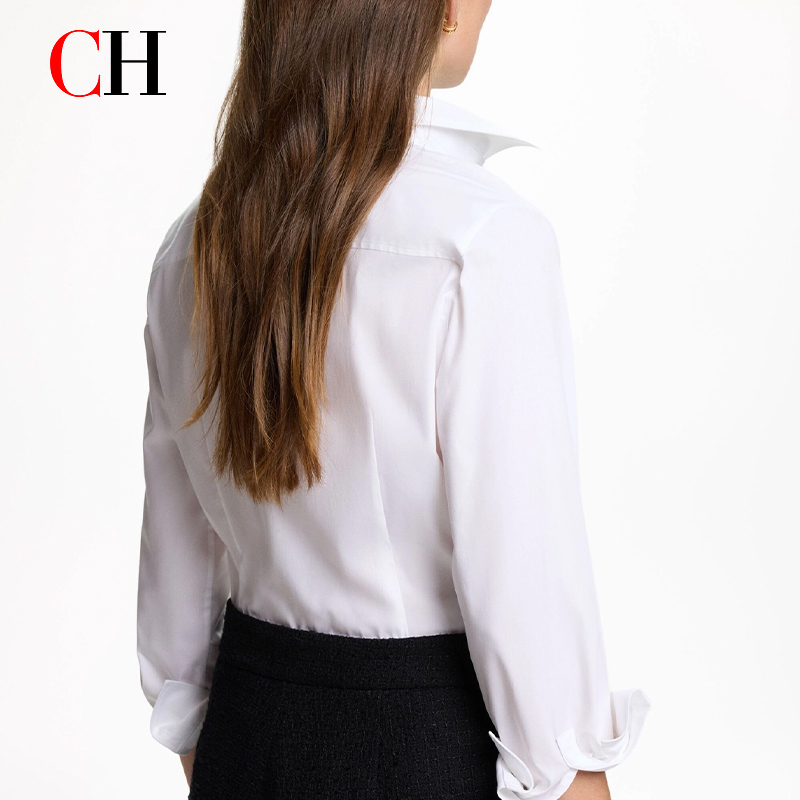 Vêtements pour femmes CH - Haut de travail ajusté à col et manches longues, tendance