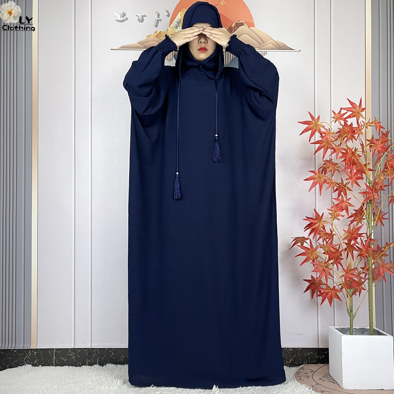 Nouveau Style Ramadan musulman deux chapeaux à manches longues Abaya Femme Islam vêtements de prière dubaï turquie Caftan Robe ample femmes Robe caftan