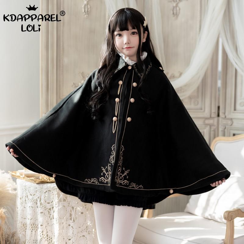 Manteau d'automne en laine pour femmes, Cape noire, Style Preppy, broderie dorée, princesse gothique, école de magie, pour étudiants, nouvelle collection