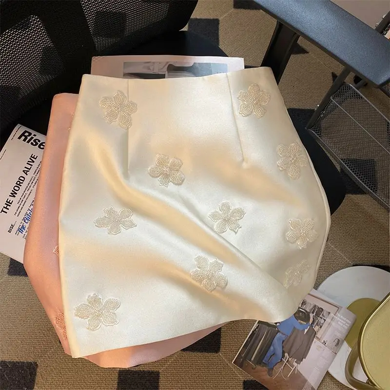 MEXZT élégant rose Mini jupe femmes Vintage Floral perles hanche Wrap jupes été dames coréen taille haute conception une ligne Faldas