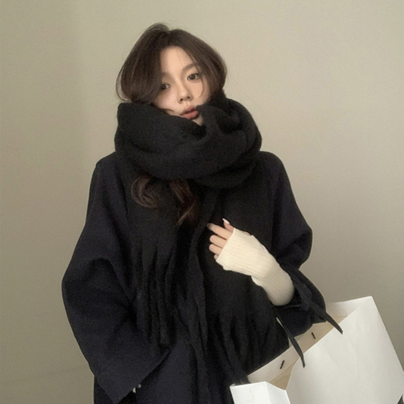 Écharpe en cachemire douce pour femmes et filles, couleur unie, longue et chaude, avec pompon, châles enveloppants, nouvelle collection hiver 2024