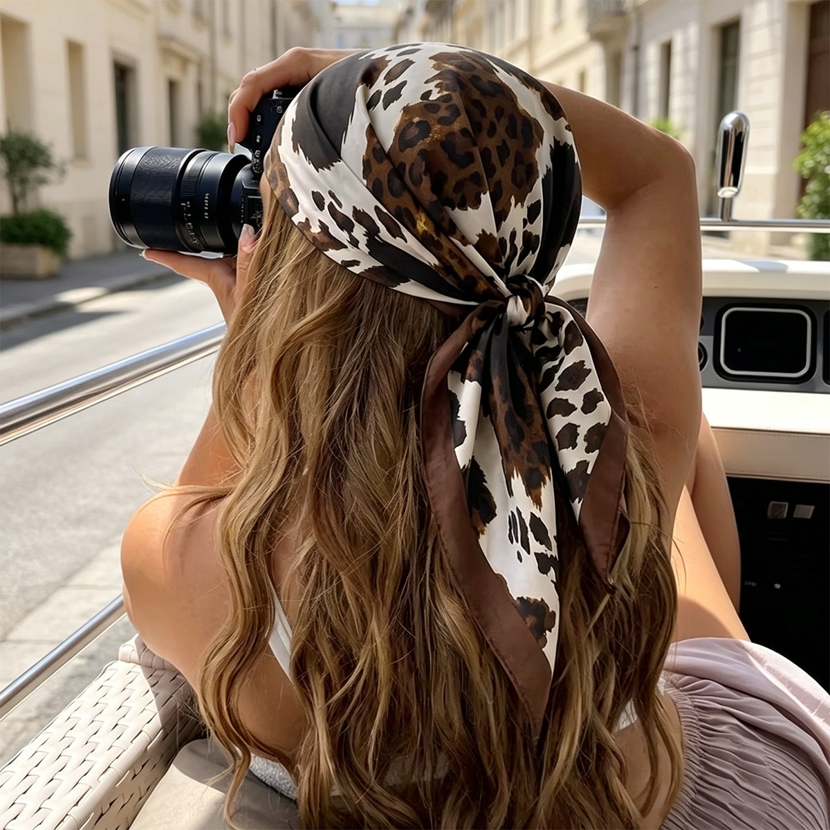 Bandeau en satin imprimé léopard 70 cm, foulard élégant pour femme, bandana, écharpe de cou, accessoire de mode féminin, nouveau style 2026
