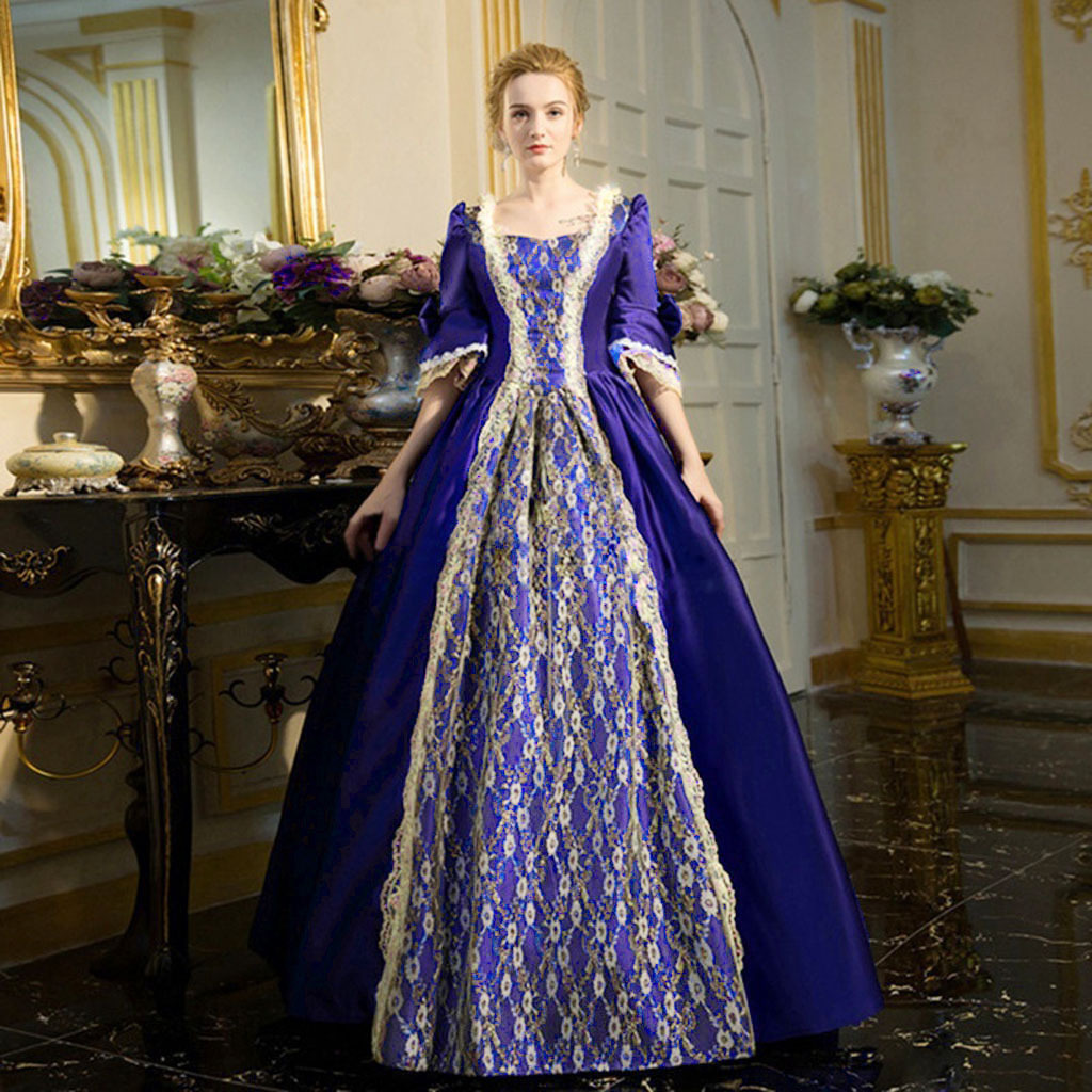 Robe médiévale taille haute demi-manches pour femmes, robe en patchwork de dentelle, robe de princesse, costume de reine Renaissance, partie du siècle