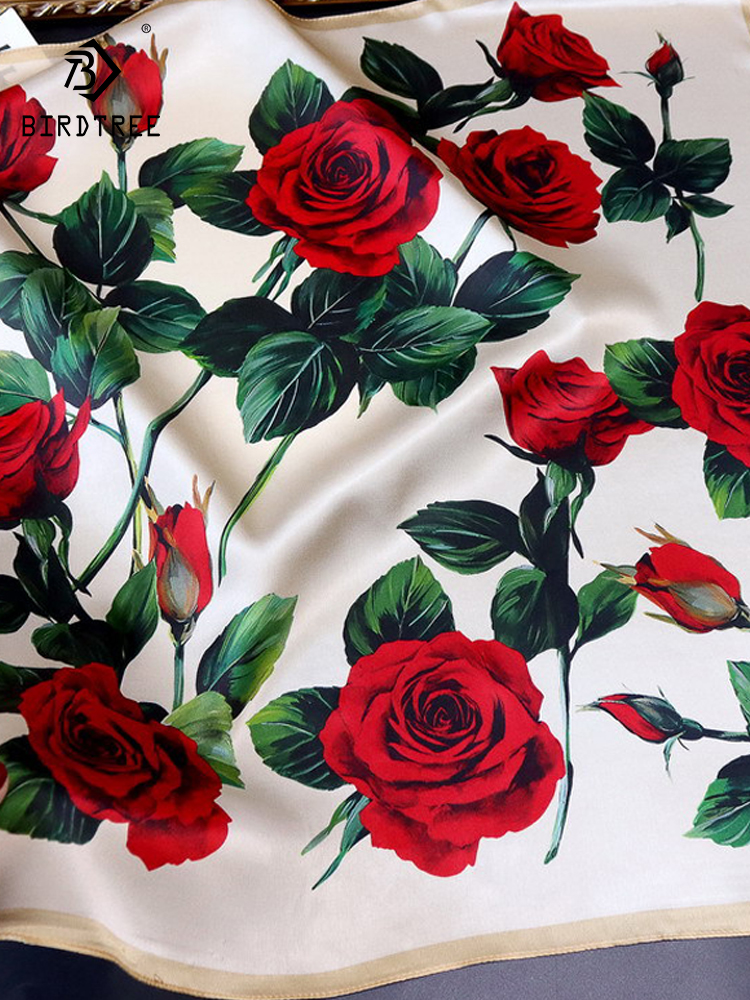 BirdTree-Foulard Élégant Rétro Chic à Imprimé Floral, Écharpe 100% group, 68cm, Cadeau Spinal Commute, Été Automne 2024, A48177QC