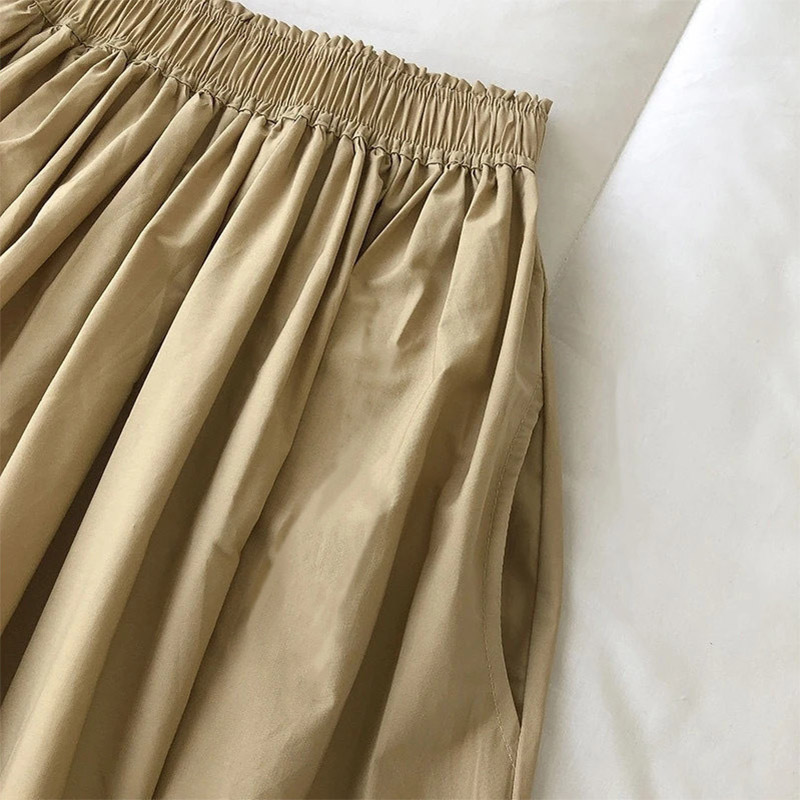 Femmes blanc jupe longue mode poches plissé genou longueur jupes automne 2024 nouveau décontracté élégant taille haute une ligne Femme jupes
