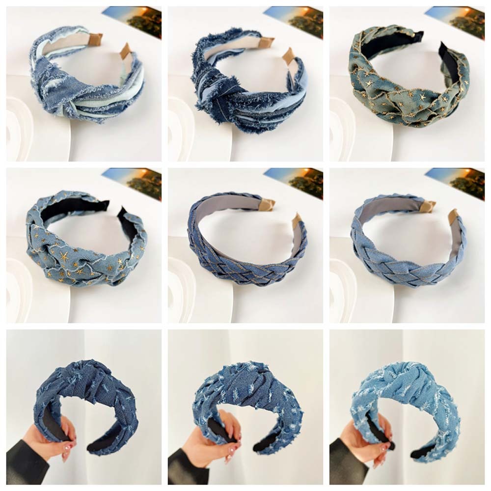 Bandeaux larges noués en denim pour femmes, bandeaux de sauna, coiffure INS Fashion Cool Cowboy, cerceaux de cheveux