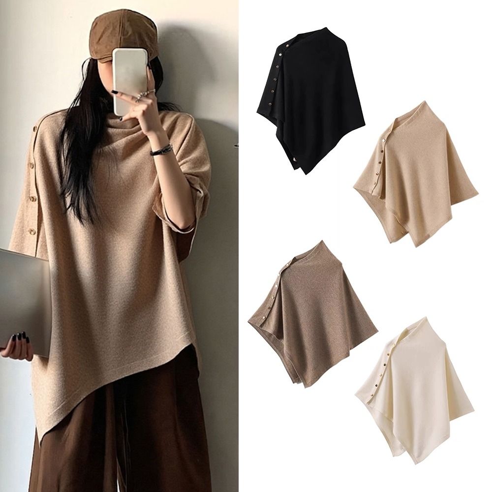 Nouveau châle pashmina épais à boutons, poncho tricoté irrégulier chaud et décontracté, idéal pour l'automne et l'hiver