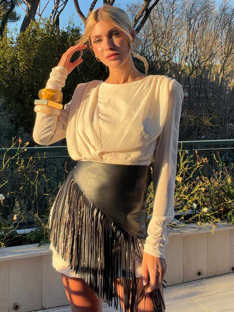Ceinture de taille asymétrique en similicuir à franges pour femme, style jupe enveloppante noire, polyvalente, collection 2026, vintage, pour soirée et streetwear