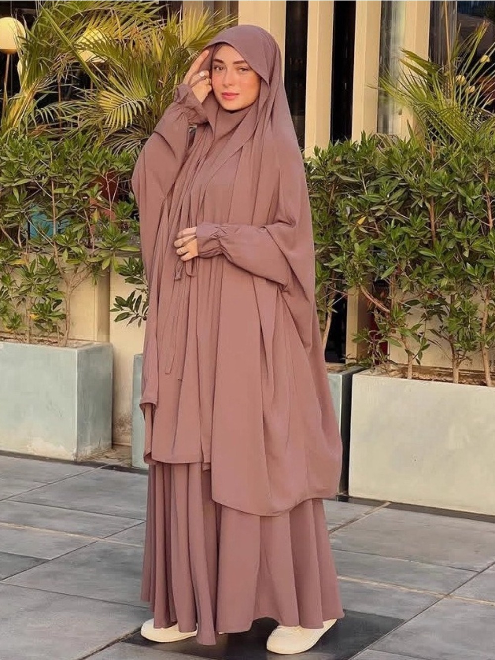 Eid musulman longue Khimar haut jupe 2 pièces ensemble femmes Abaya couverture complète Ramadan caftan Djellaba Musulman Ensembles vêtement de prière