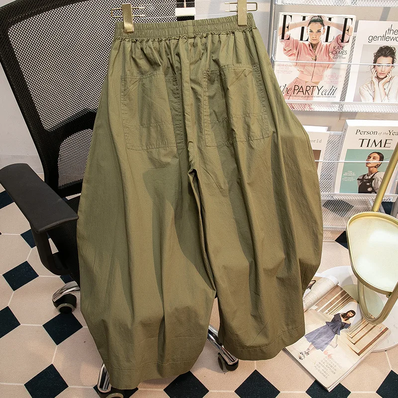 Pantalon ample à jambes larges pour femme, taille élastique décontractée, grande taille, style lanterne, confortable, coupe ample, style neutre, tenue de travail