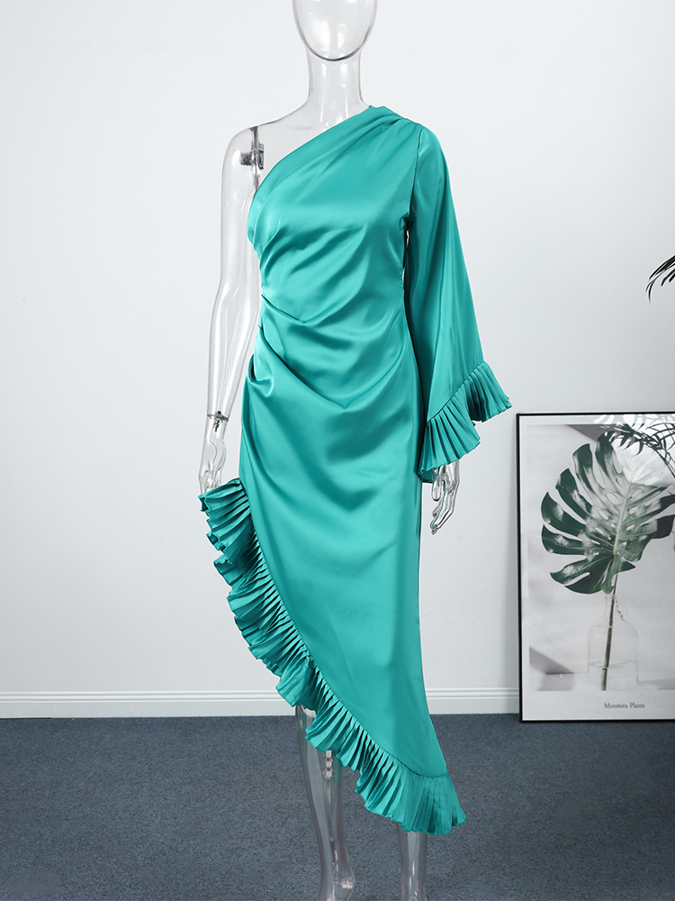 Robes pour femmes robe de soirée élégante en Satin une épaule à volants robe mi-longue Sexy élégante robe formelle femme vêtements nouveaux vêtements d'extérieur