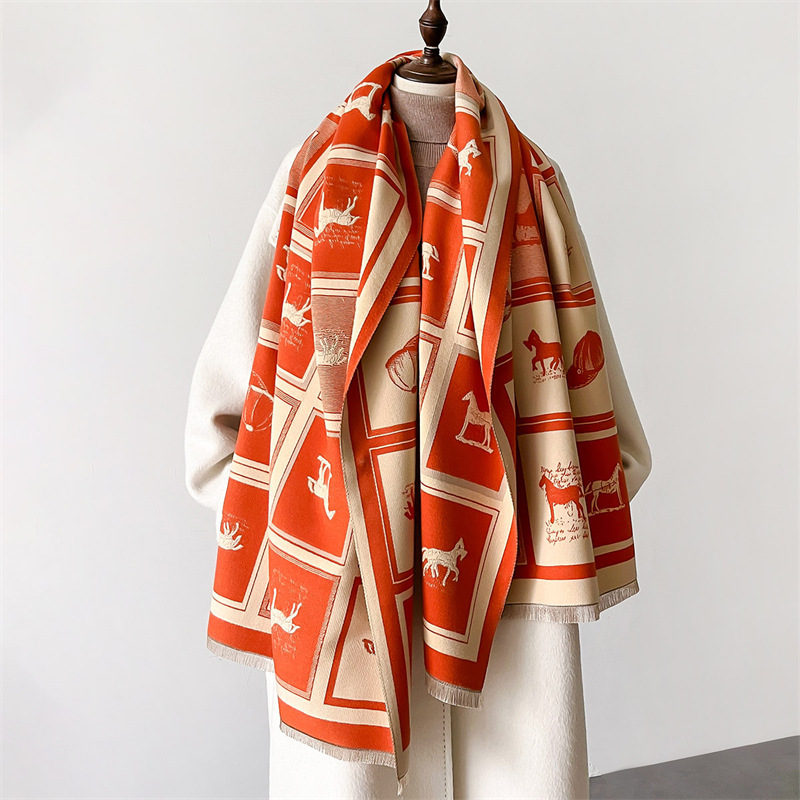 Écharpe en Cachemire pour Femme, Châle Chaud, Couverture, Grand Gland, Poncho, Cheval Élégant, Pashmina, Hiver, 2024