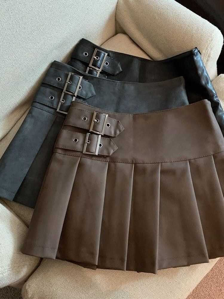 S-3XL Y2K Pu cuir Mini jupes femmes Streetwear taille haute jupe plissée Vintage coréen noir mince décontracté une ligne jupes