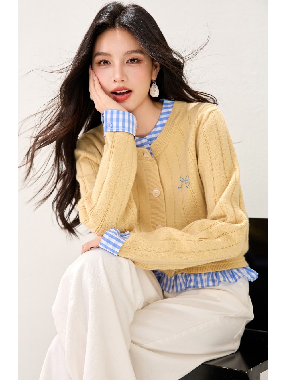Faux Cardigan deux pièces pour femmes, mode coréenne, Coquette douce, nœud esthétique, pull torsadé, manches longues, hauts tricotés, nouveau, 2025