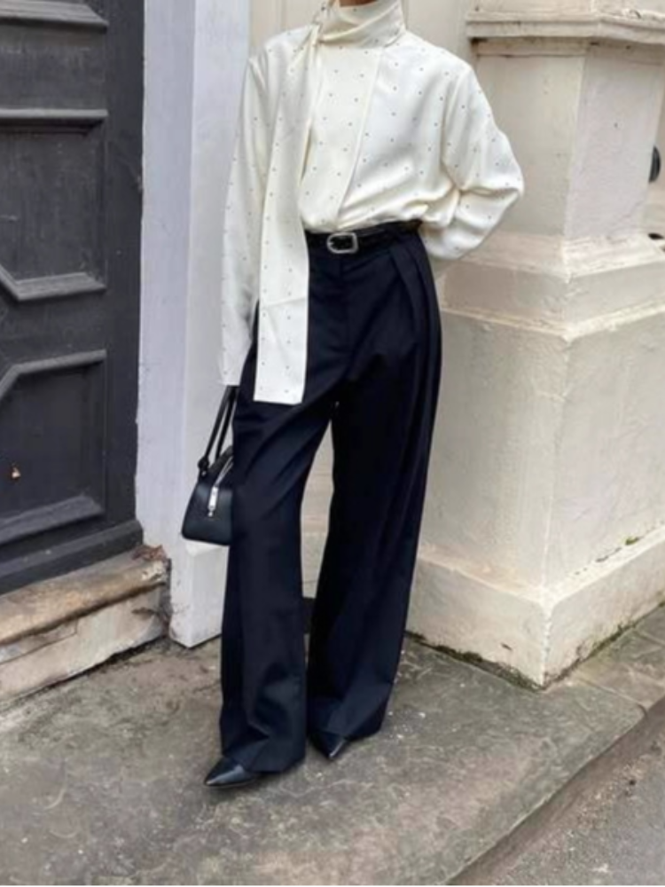 Chemisier en Satin pour femmes, col écharpe, imprimé à pois, mode, manches longues, chemise ample, basique, nouvelle collection automne, vêtements de trajet Highstreet