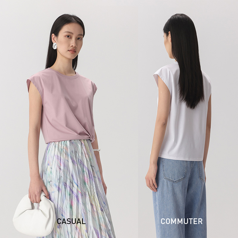T-shirt sans manches en coton mercerisé 10% soie pour femmes, débardeur, sensation soyeuse, vêtements rafraîchissants d'été, col rond, haut de gamme