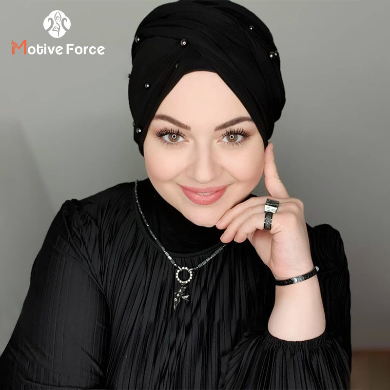 Mode musulmane perle noir Modal Hijab sous-capuchon Abaya Hijabs pour femme Abayas Jersey foulard robe femmes Turbans Turban casquette