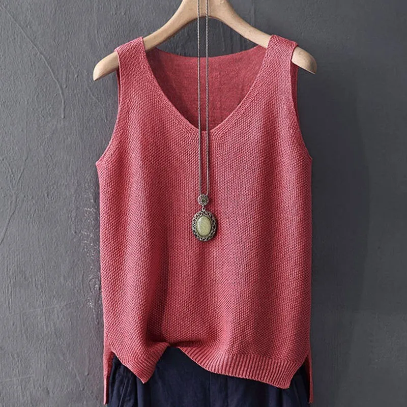 Blusas Mujer De Moda 2024 Blouse femmes été sans manches tricoté Blouse chemise femmes vêtements col en v Blouse haut pour femme chemises C855