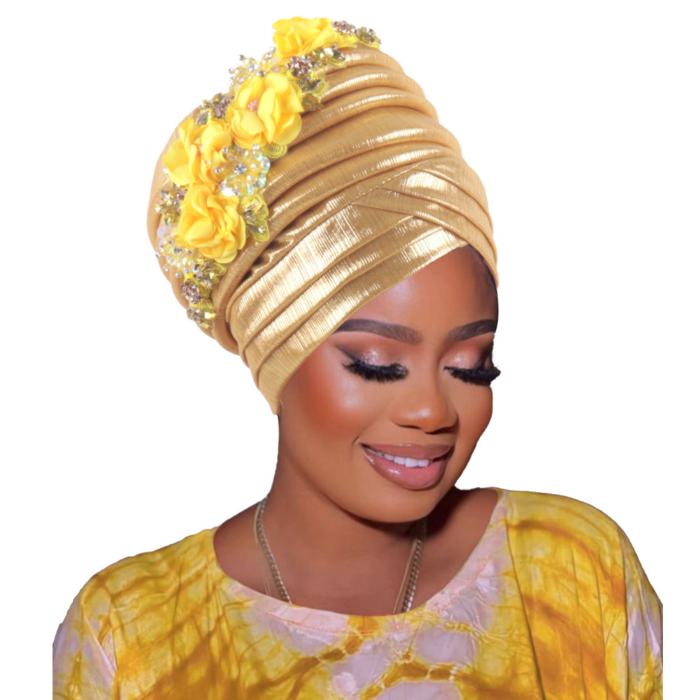 Nigeria Auto Gele Headtie déjà fabriqué Geles de mariage femme bandeau diamant fleur 2025 nouveau bonnet de Turban pour femmes africaines