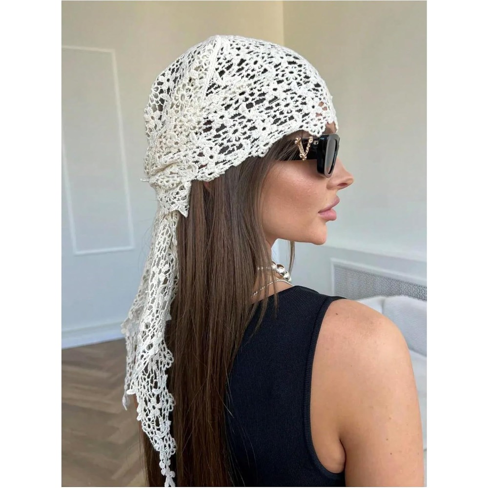 Foulard de tête en crochet pour femme, style bohème, en dentelle, bandana, bandeau, foulard pour cheveux, bandeau de plage