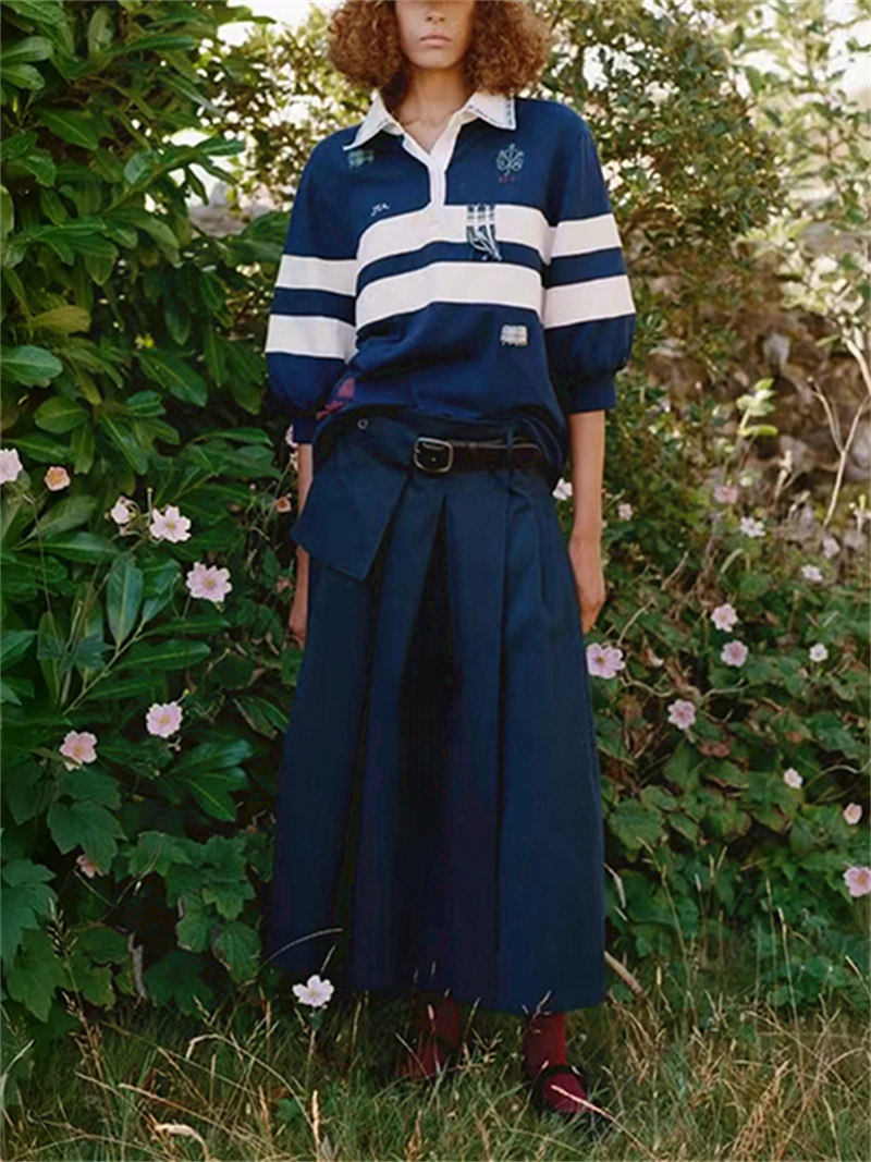 Jupe plissée taille haute pour femme, style français, avec ceinture détachable et pochette intégrée, design patchwork coloré, mode féminine