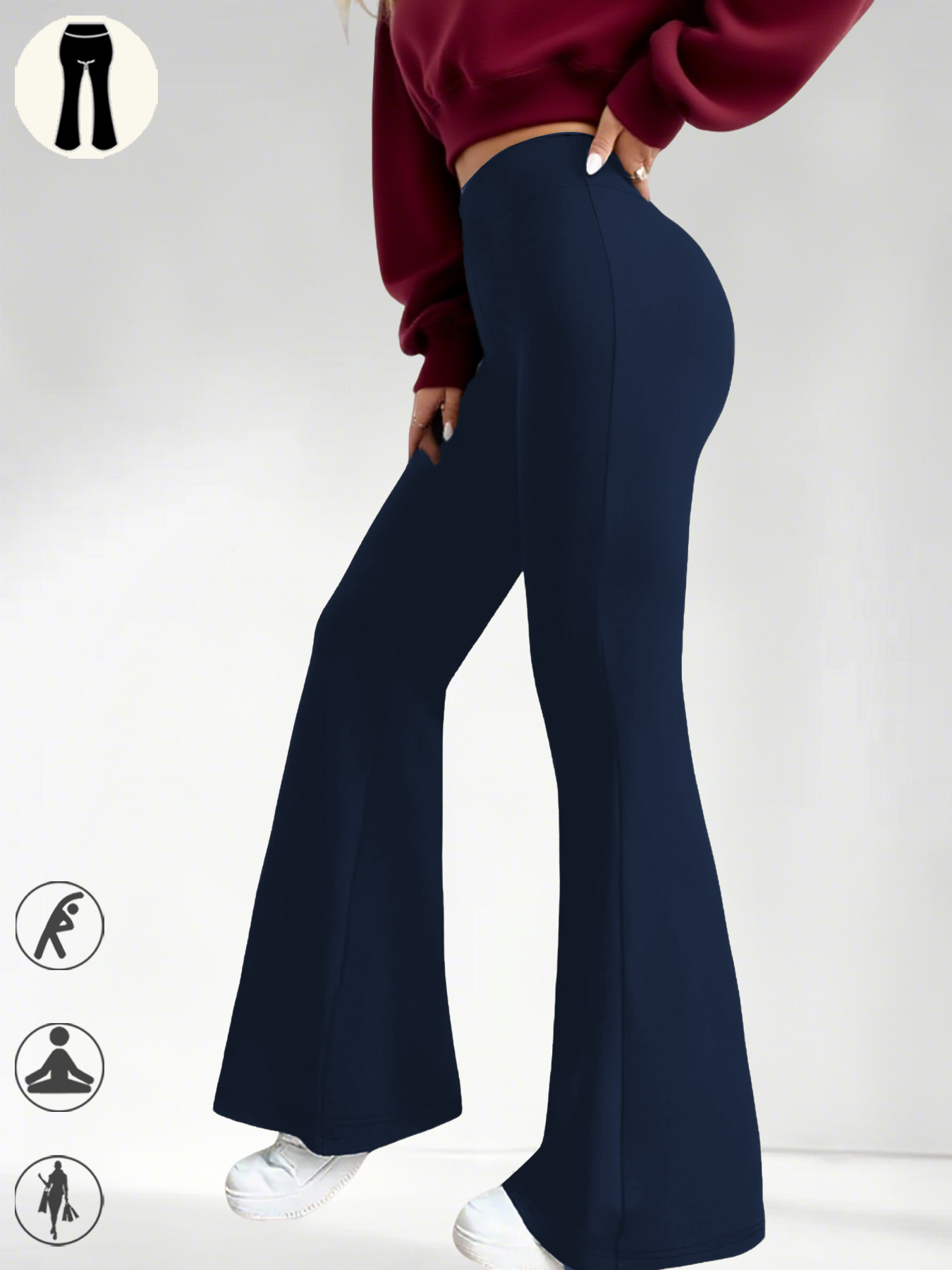 Pantalons de yoga évasés taille haute pour femmes avec bas de jambe évasé. Parfait pour le yoga ou les occasions décontractées.