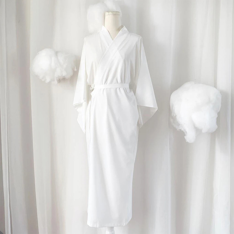 Kimono japonais traditionnel blanc avec ceinture, manches longues, doublure Yukata, pyjama pour vacances, Spa, hôpital, livraison et salle de sport