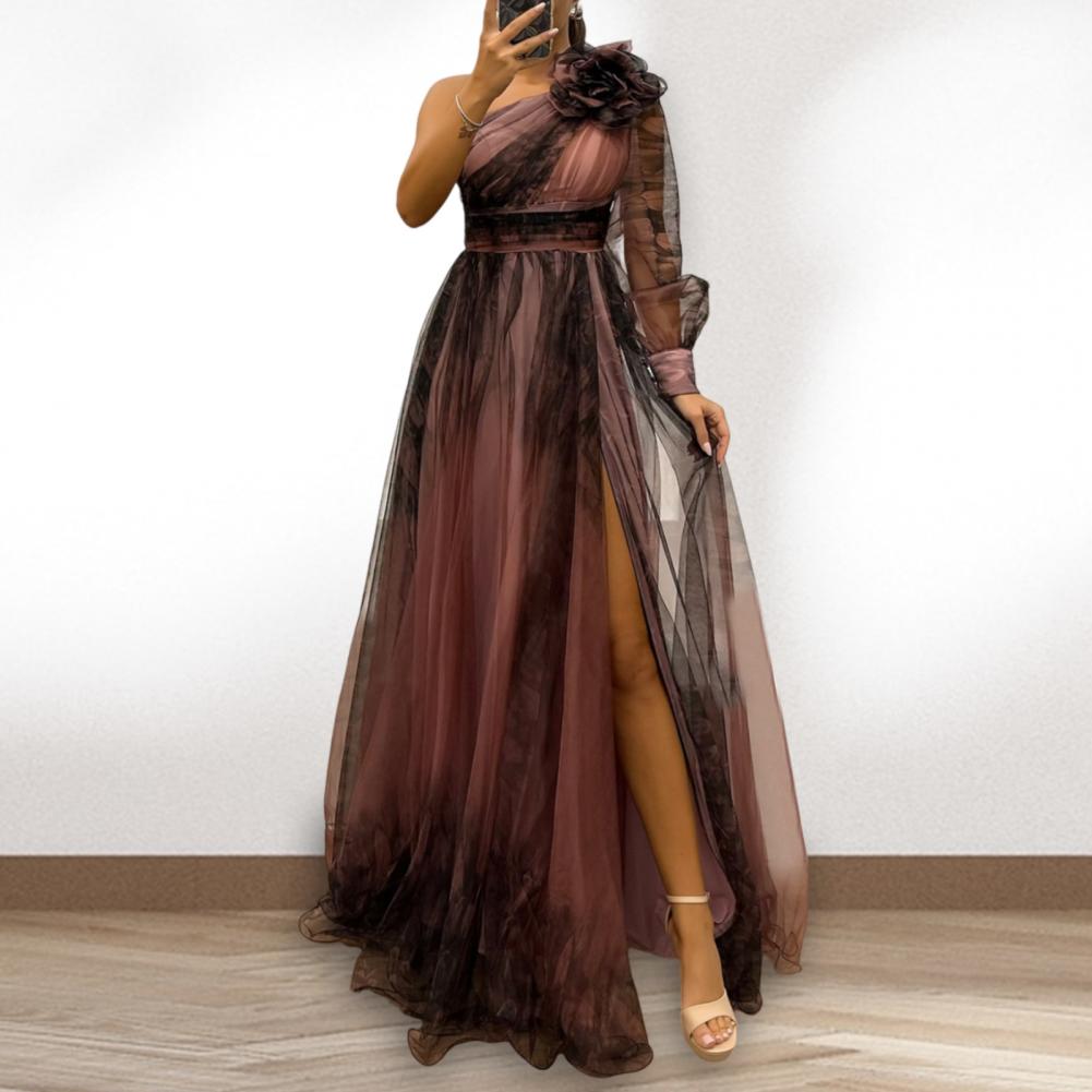 Robe de Cocktail en Maille Plissée pour Femme, Tenue de Soirée Élégante avec Décor Floral 3D, pour Banquet Spécial