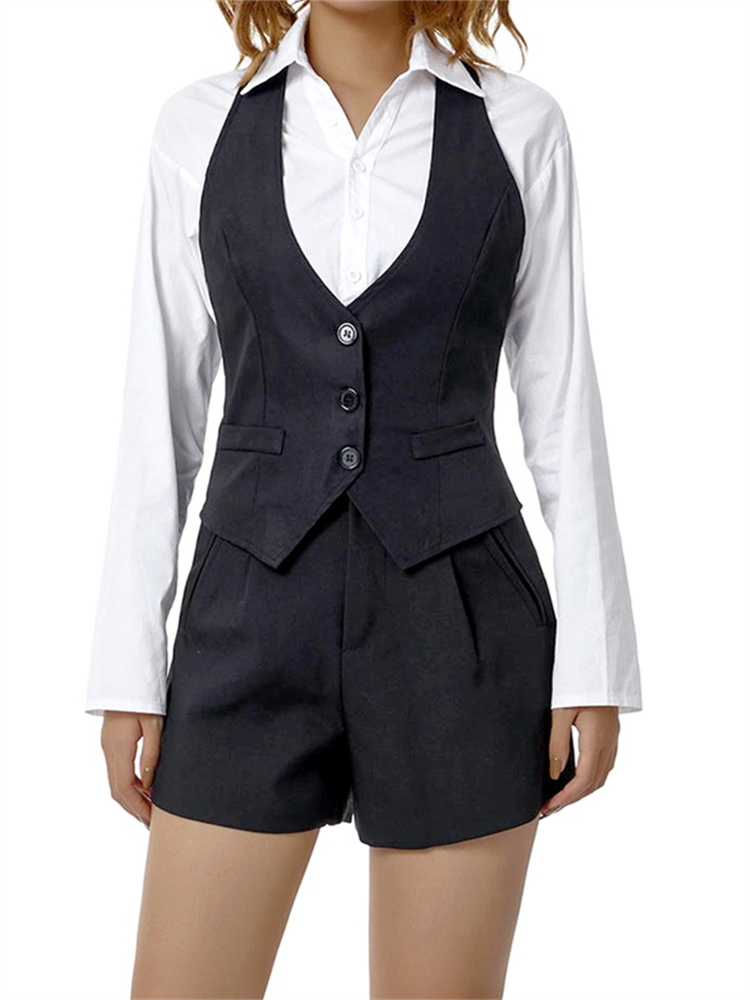 Gilet Vintage sans manches pour femmes, col en V, boutonné, Blazer, haut tendance