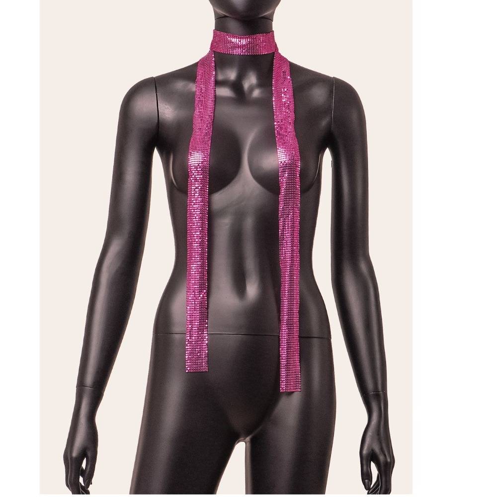 Écharpe à paillettes esthétique Punk longue mince scintillante foulard Sexy en alliage d'aluminium col colliers écharpe châle dames