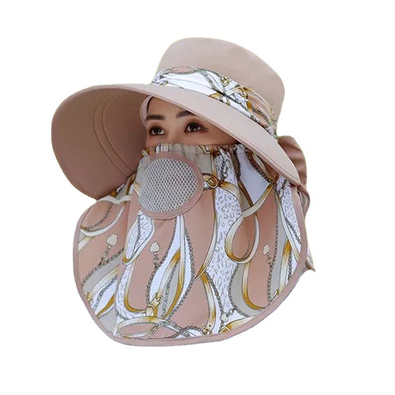 Chapeau d'ombrage de travail de jardin à large bord pour femmes, poignées de masque facial, chapeau de soleil amovible, imprimé extérieur, chapeau de poisson respirant, protection UV, été