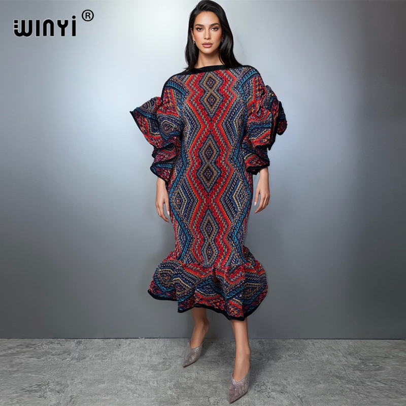 Robe plissée élastique WINYI, style rétro, robe de plage, kaftan musulman, abaya Dubaï, robe longue de luxe pour les vacances et les anniversaires.