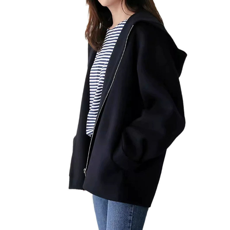 Manteaux en laine mélangée à capuche pour femmes, nouvelle collection automne-hiver 2026, vêtements d'extérieur décontractés à fermeture éclair, veste vintage simple à manches longues pour femme.