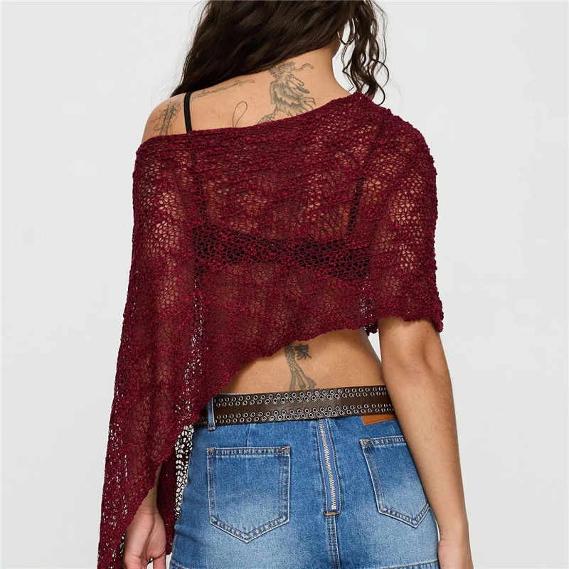 Poncho en tricot transparent pour femmes, haut léger, transparent, boléro asymétrique, couverture en maille, vêtements de plage d'été
