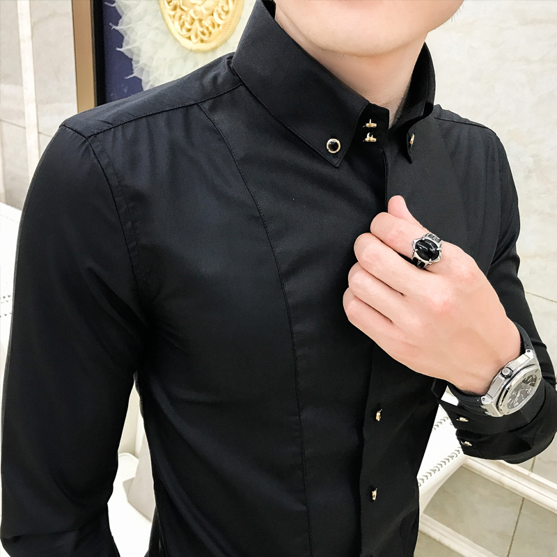 Chemises pour hommes de luxe flambant neuf à manches longues chemises élégantes pour hommes vêtements coupe ajustée décontracté hommes chemises habillées formelles noir/blanc